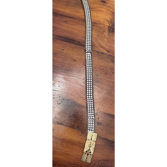 Vintage Art Deco Gold Metallic Fish Scale Elastic Glam Stretchy Belt - Picture 3 of 10